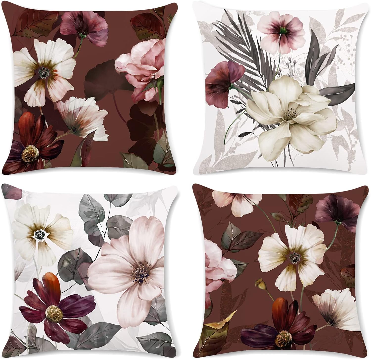 Bonhause Red Flower Cushion Covers 45 x 45 cm Red White Floral