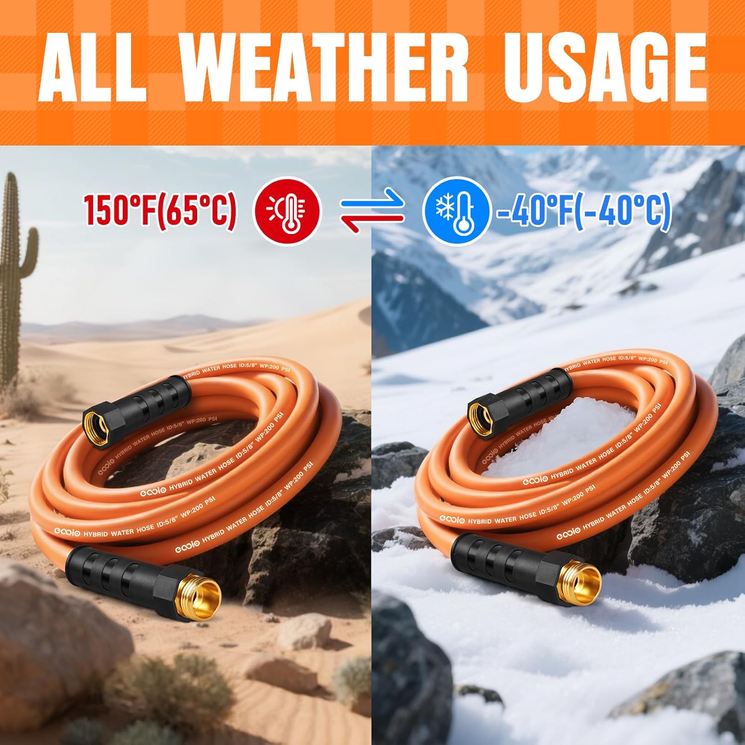 Garden Hose 25 ft x 5/8", NON-EXPANDING Flexible Water Hose-Light green+black