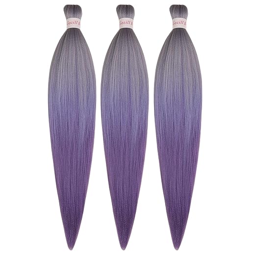 Ombre Purple Braiding Hair Pre Stretched Kanekalon