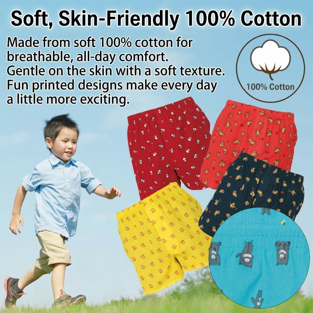 Y's factory Boys’ Boxer Shorts – Animal Print, Assorted 3-Pack, Front Open Fly, 100% Cotton, Soft & Breathable Kids Underwear