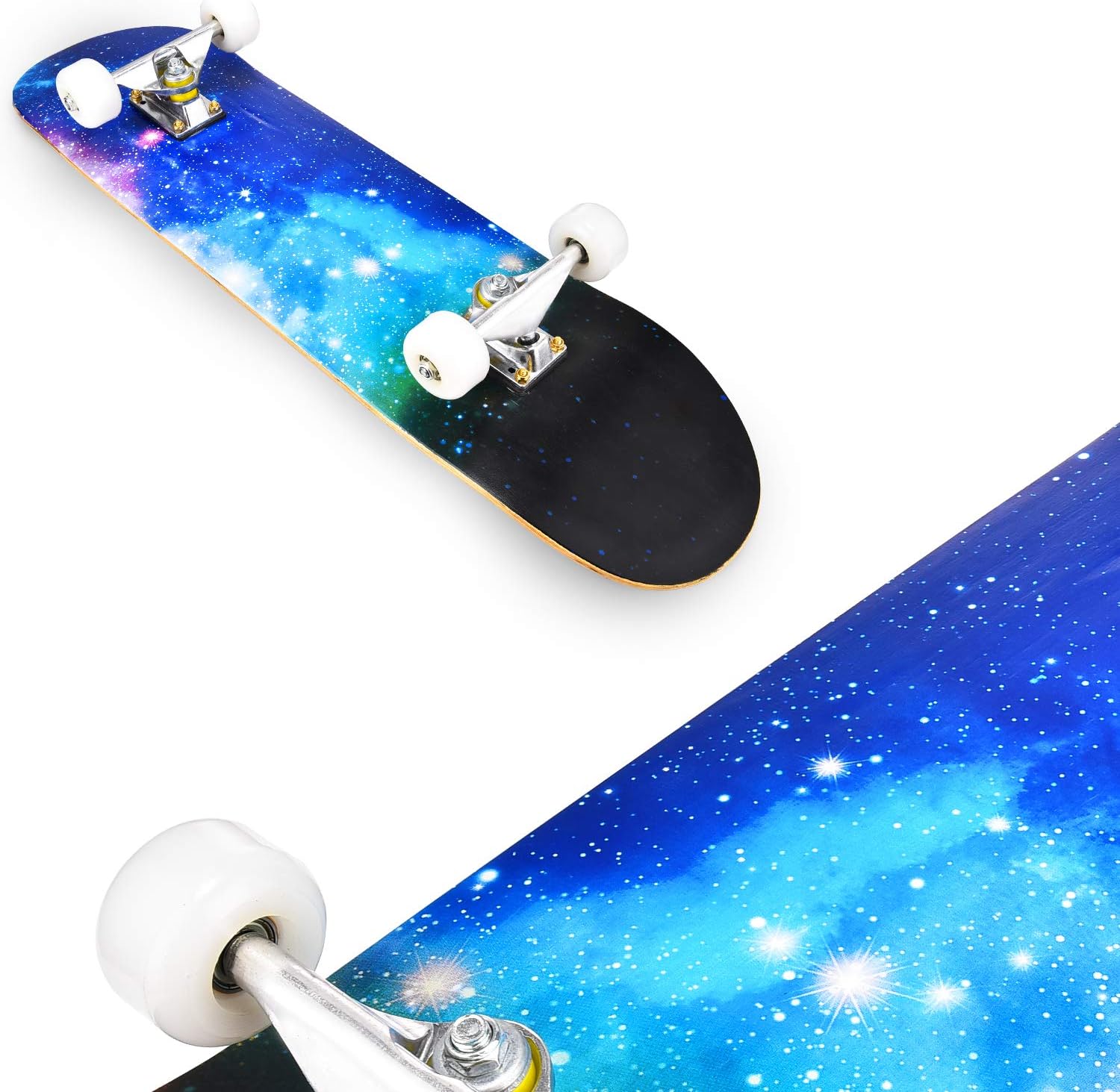 31" Standard Skateboards for Beginners, 7 Layer Canadian Maple Double Kick Concave Standard and Tricks Skateboards for Kids and Beginners(Blue Skyscape) : Sports & Outdoors
