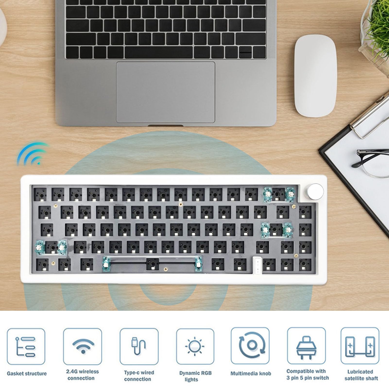 Genérico RGB Mechanical Keyboard – Compact Keyboard, Wired with Number Pad | 67 Keys Backlit Mechanical, Multimedia Knob for PC Game Setup, Office, Internet Cafe