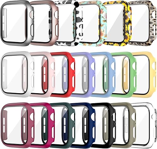 Miniatura 7 de Haojavo Paquete de 12 fundas para Apple Watch Series 9 y Series 8 y 7 de 1.772 pulgadas con protector de pantalla de vidrio templado, funda