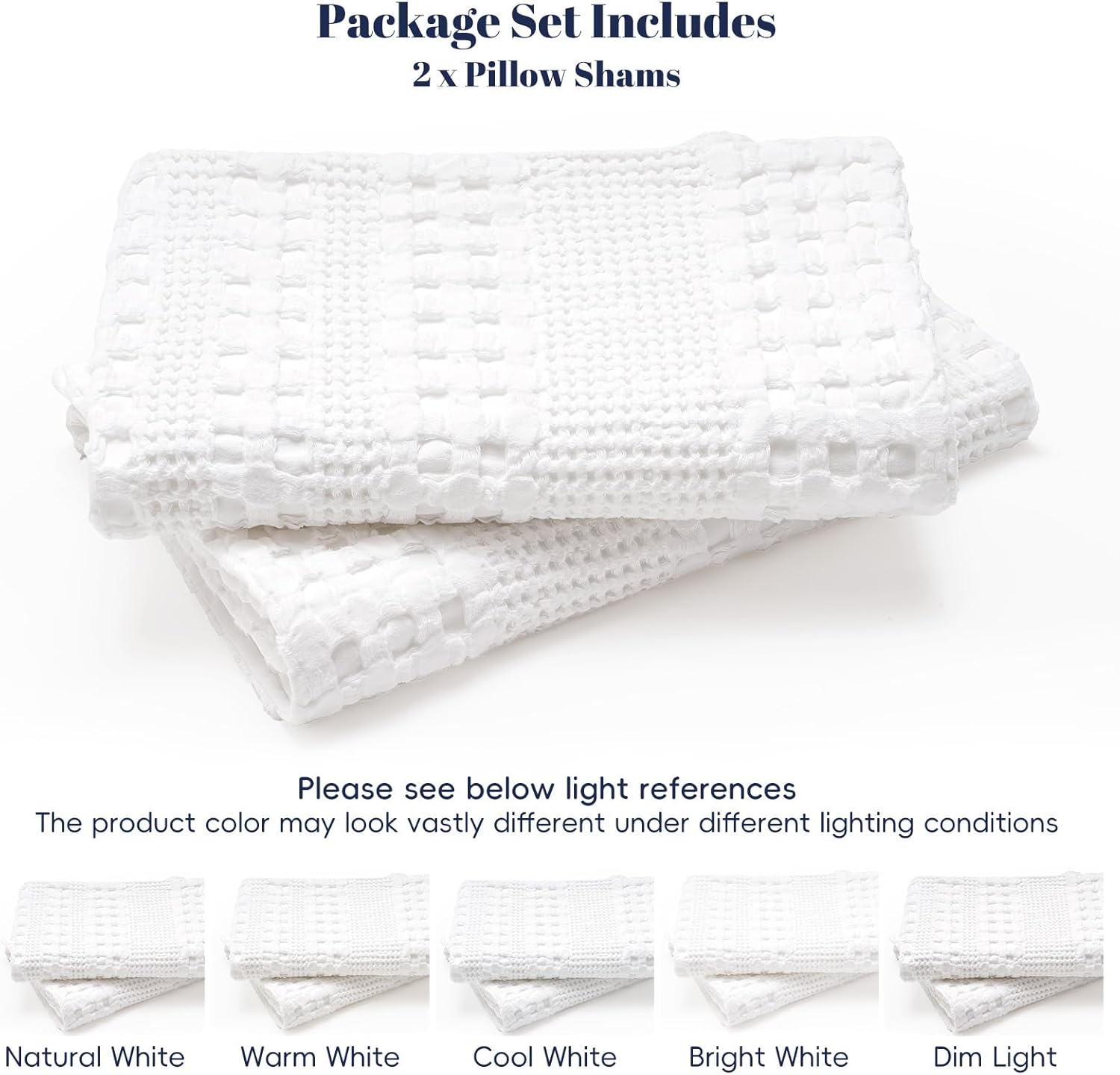 PHF 100% Cotton Waffle Weave Euro Sham Covers, 2 Pack 26" x 26" Bed Pillow Covers for Elegant Home Decor, No Filling, Luxury Aesthetic Soft Euro Pillow Cases for Bed, White