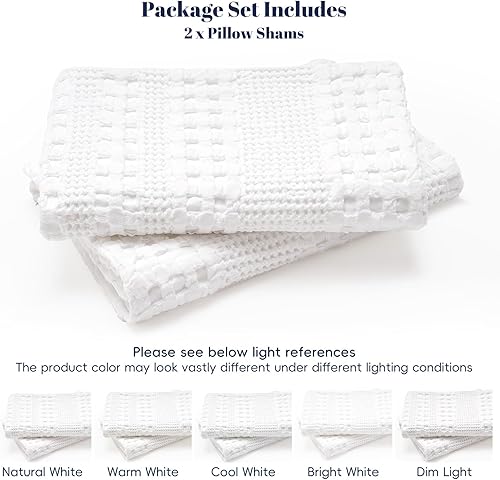 Miniatura 6 de PHF - Paquete de 2 fundas de almohada de 100% algodón, punto gofre, sin relleno, elegantes fundas decorativas para cama, sillón y sofá, 26 x 26