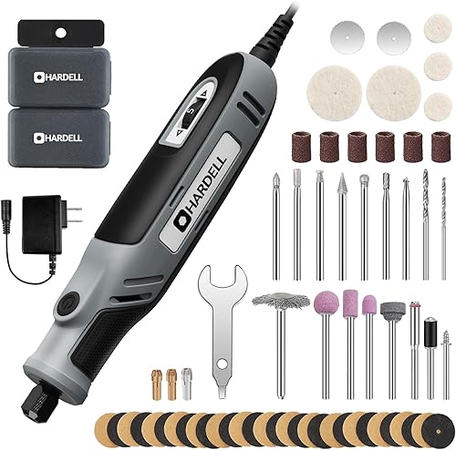 HARDELL Mini herramienta giratoria de 18 V, herramienta giratoria con cable, 5 velocidades, kit de herramientas rotativas multiusos con 64