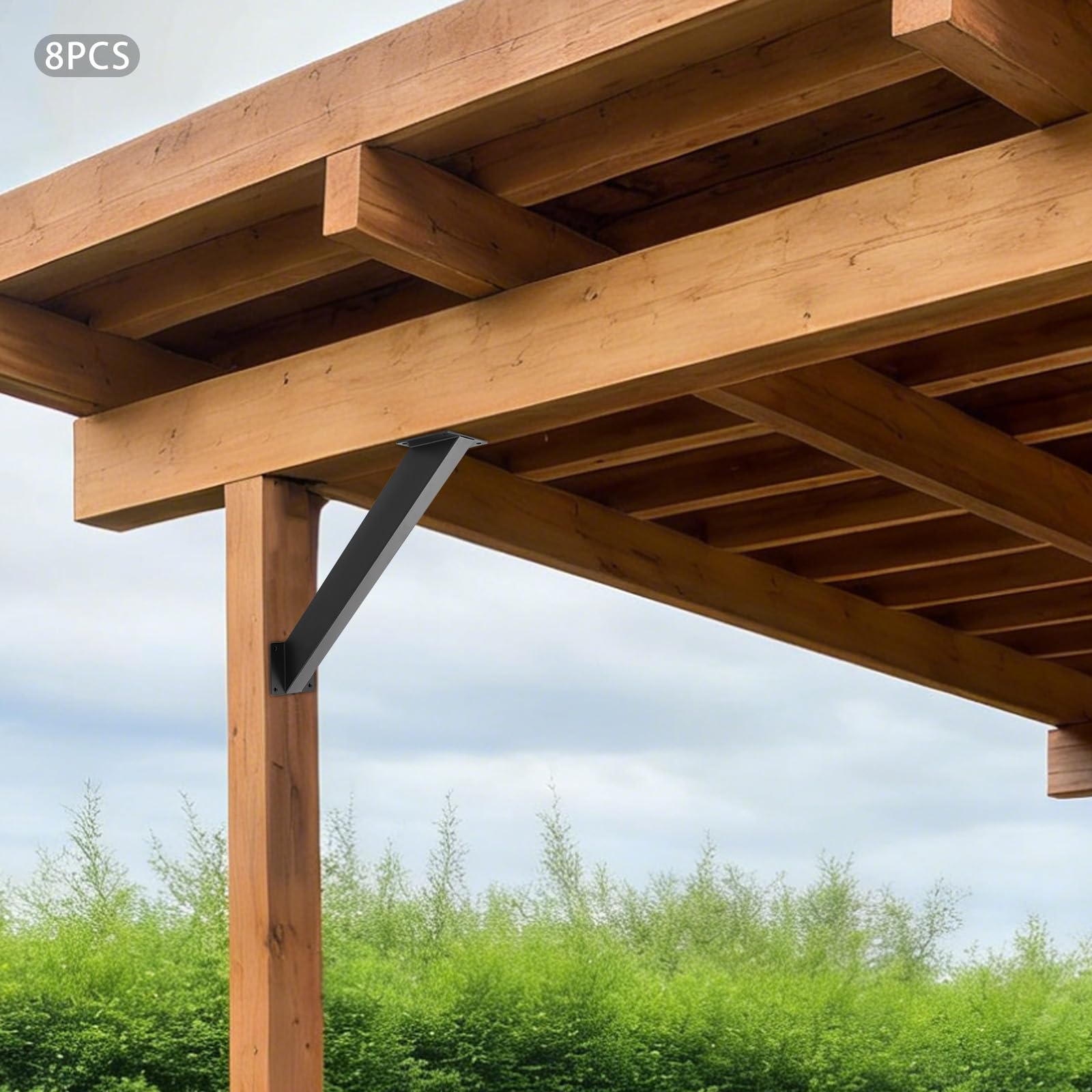 Lot de 8 supports d'angle à 45 degrés, connecteurs de pergola en fer, angle de poutre à 45 degrés, kit de connecteurs de pergola pour tonnelle, terrasse, cabane en bois, noir