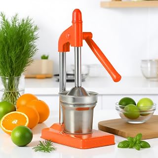 Cast Iron Juicer Hand Press,Manual Juicer Hand Press,Stainless Steel Lemon Squeezer for Bar Kitchen,Heavy Duty Countertop Lime Citrus Crush Machine (Orange)