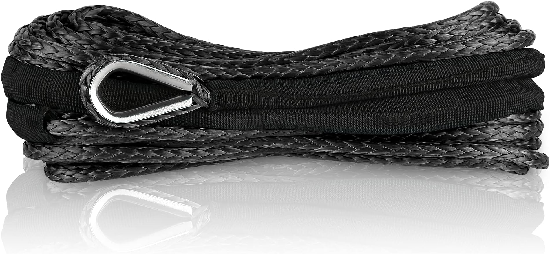XPV SK75 1/4" x 49‘ Dyneema Synthetic Winch Rope Cable with Black Protecting Sleeve for SUV ATV UTV Vehicle Boat Car （10000LBS）(Black)