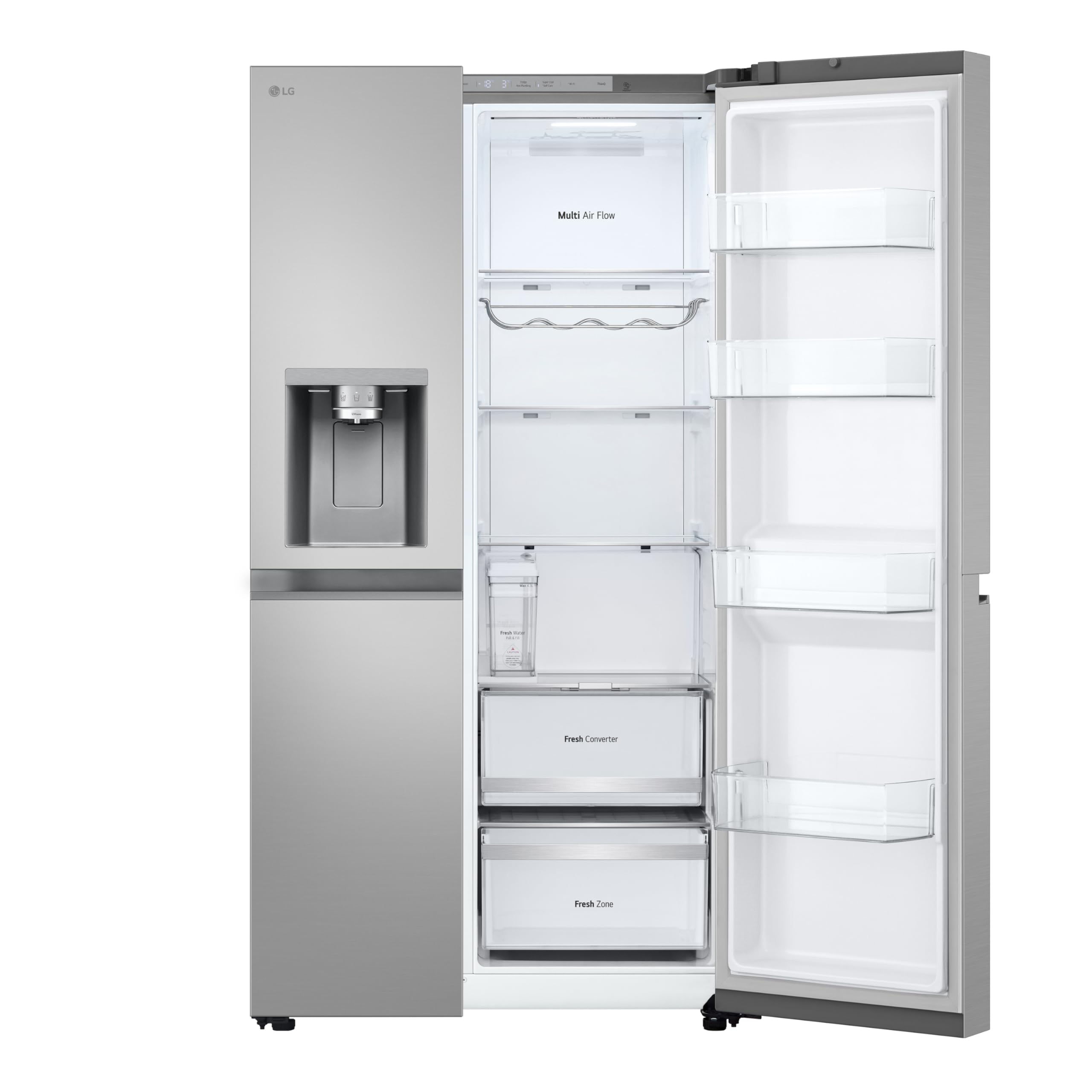 LG GSLE81PYBC Side-by-Side Kühlschrank mit Gefrierfach (628 L, Energieklasse C) mit Eis- und Wasserspender, Multi-Airflow, DoorCooling+, Silber