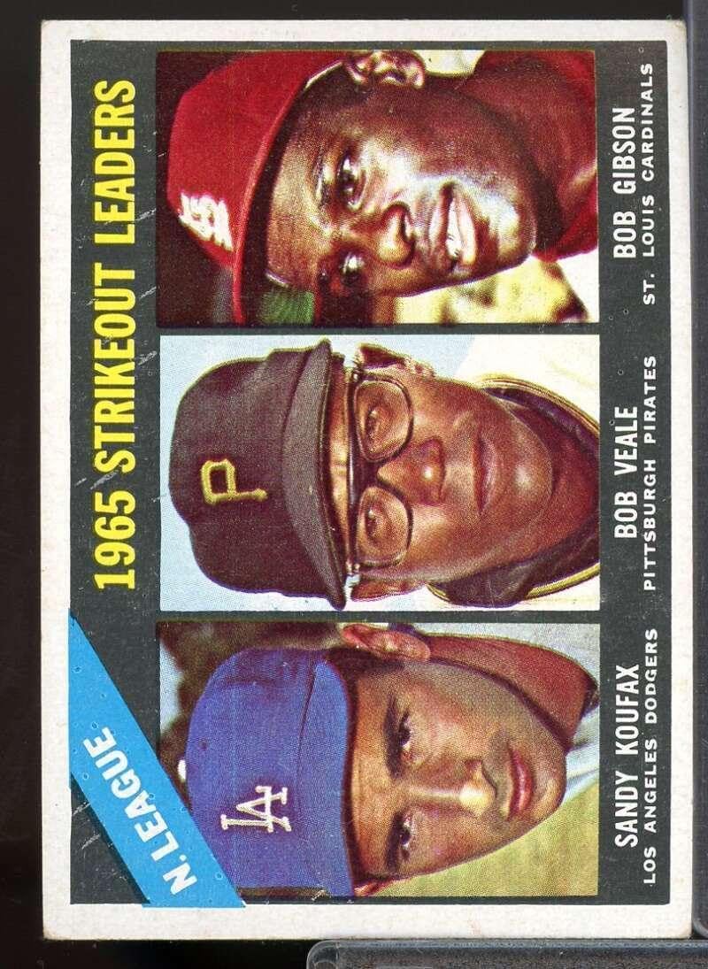 NL Strikeout Leaders/Sandy Koufax/Bob Veale/Bob Gibson Card 1966 Topps #225 - Slabbed Baseball Cards