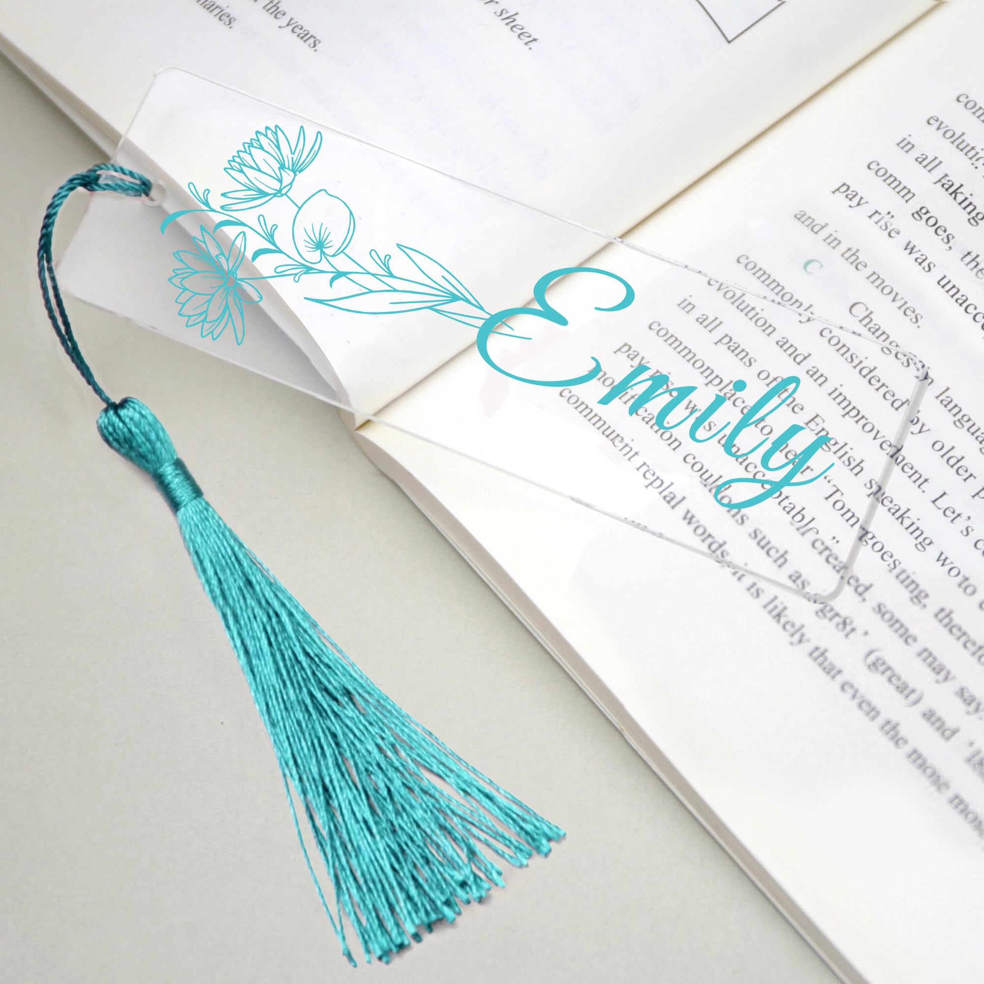 Personalised Bookmark Acrylic Bookmarks with Birth Flower Custom Bookmarks Gifts with Tassels Book Marks for Women Birthday Christmas Anniversary Men Son Daughter Nanny Book Lovers (Green)