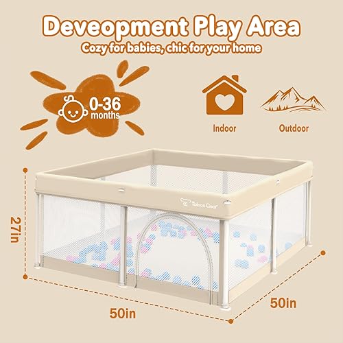 Miniatura 7 de Corralito plegable para bebés y niños pequeños, patio de juegos portátil de 50 x 50 pulgadas, corralito de juego plegable con paspartú, malla