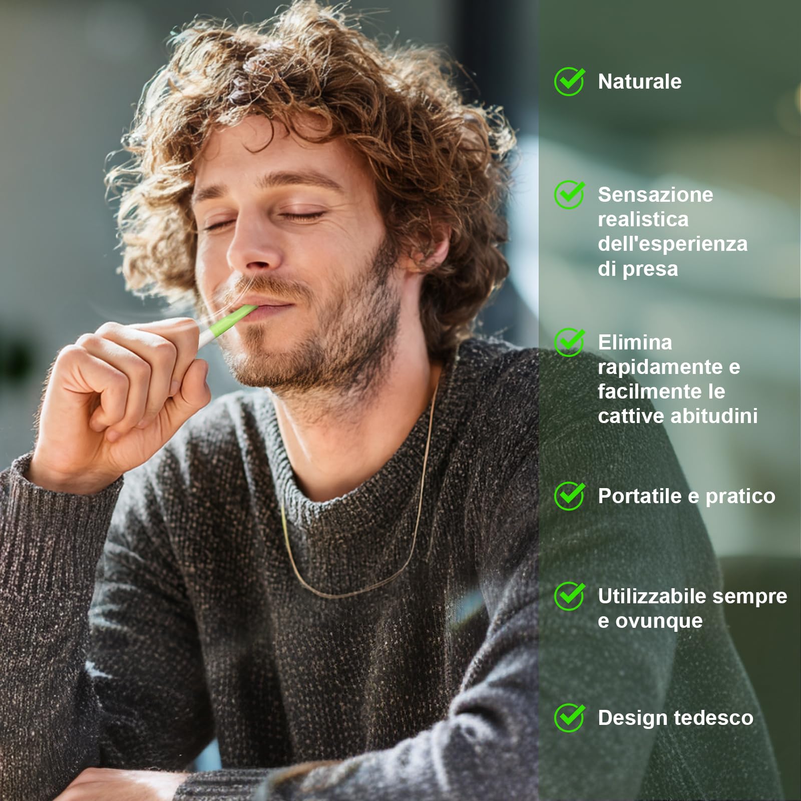 S1.0 3 PCS Smettere di Fumare Inalatore con Cartucce Filtro al Gusto di Menta Per Migliorare Respirazione Verde