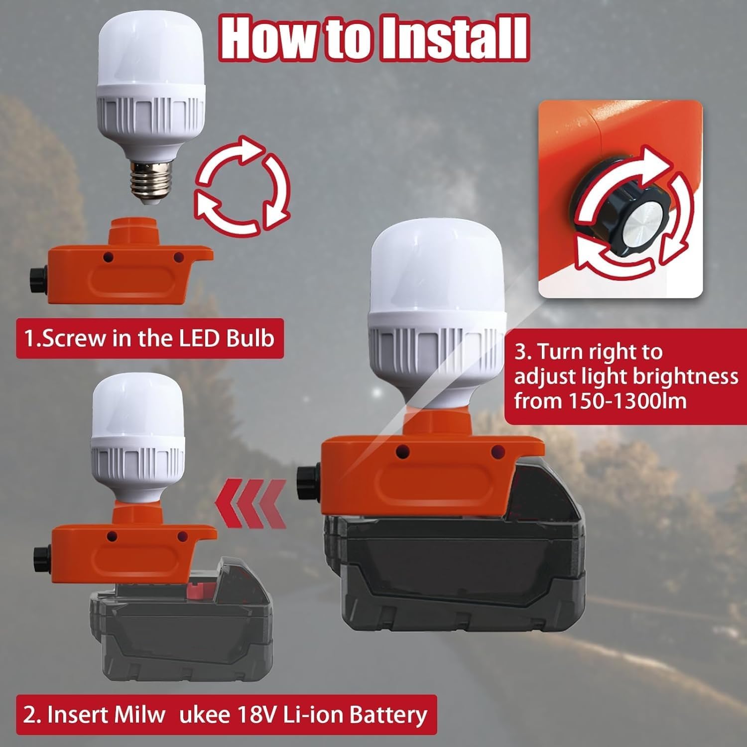 URUN 12W 1300LM LED Work Light for Milwaukee M18 18V Max Battery, 6500K Cool White Light, Adjustable 150-1300LM, Indoor/Outdoor Use