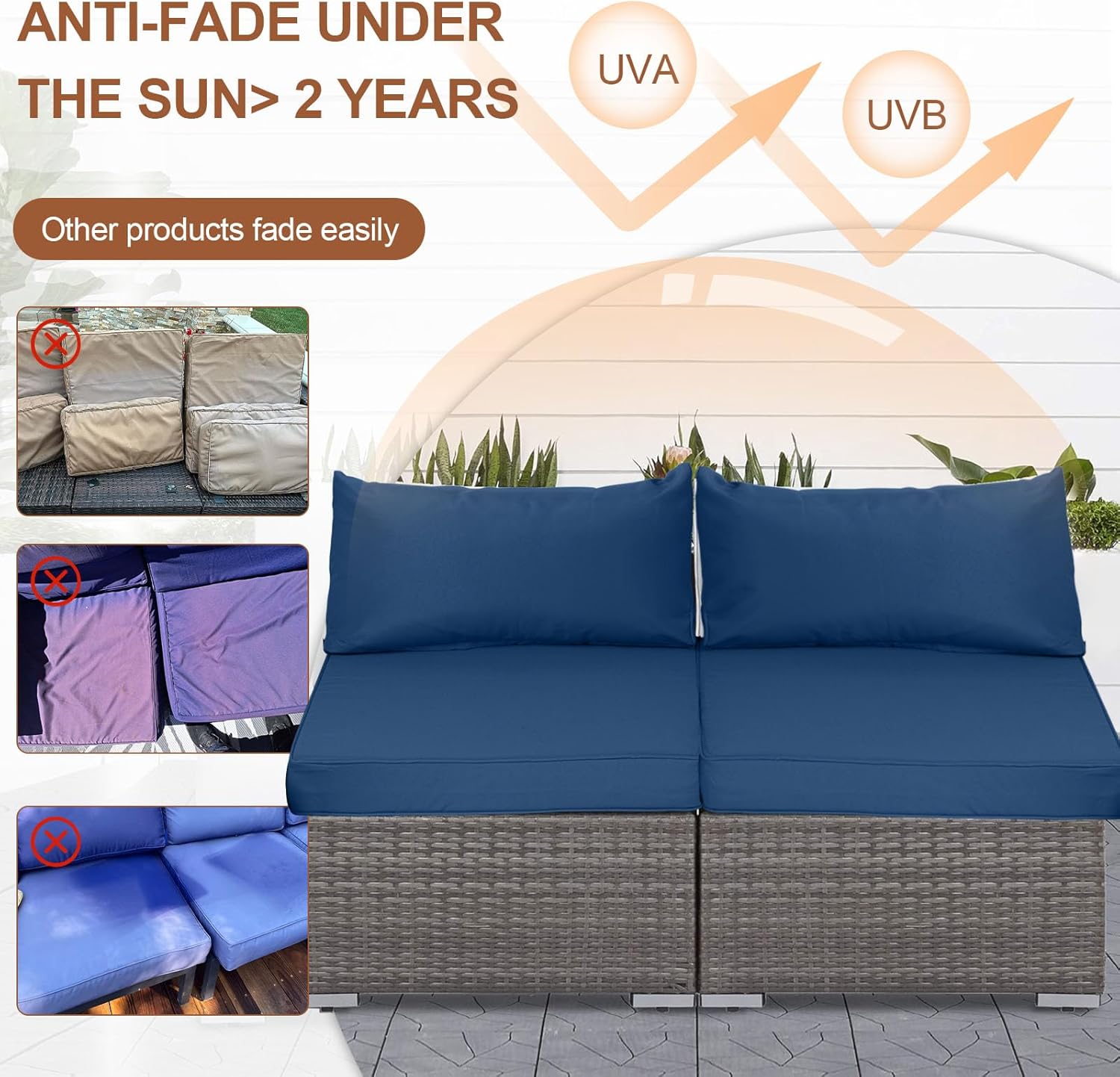 14 Piece Outdoor Patio Cushion Covers Replacement, Waterproof Outdoor Furniture Cushion Covers, Fit 7 Pcs 6 Seater Wicker Rattan Patio Conversation Sofa Set,Sky Blue,25.6x25.6