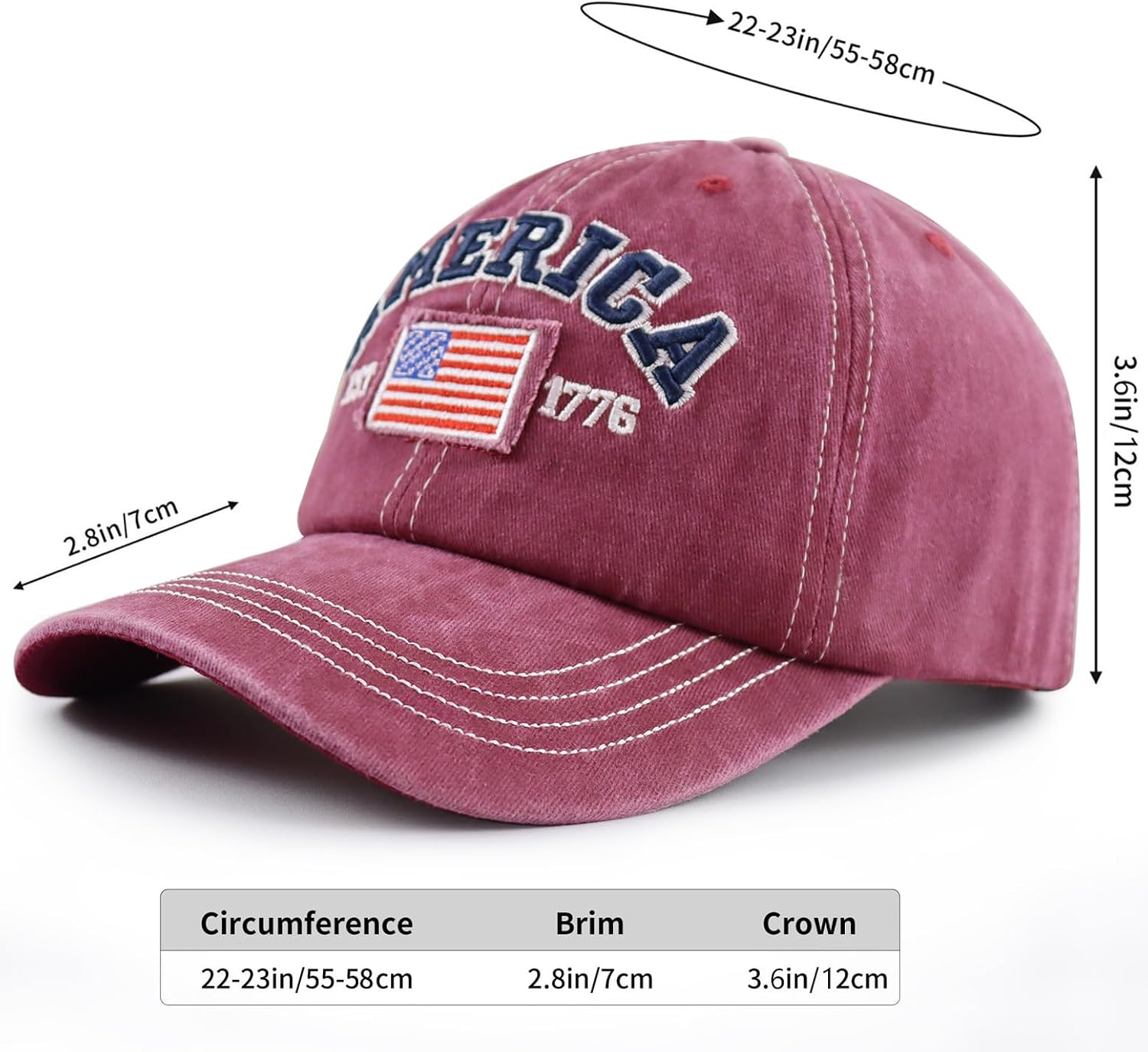 XacaYuerp America Flag EST 1776 Hat for Men Women, Funny Adjustable Cotton Embroidered USA Flag Patriotic Baseball Cap