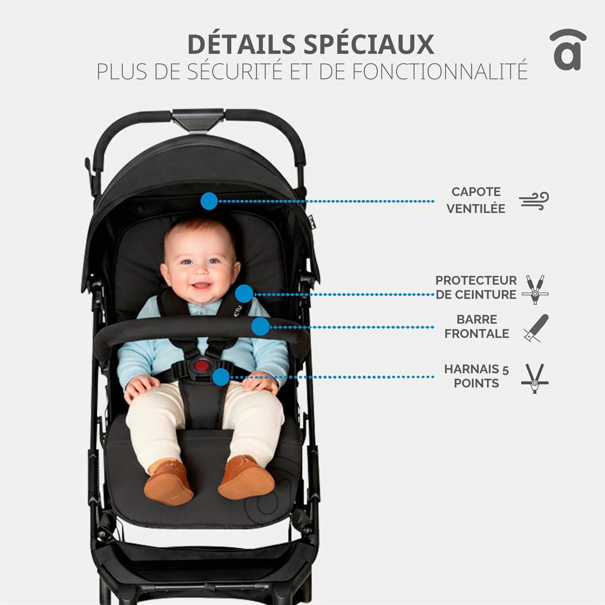 Asalvo TUMBUCTU Poussette ultra légère pour bébé, dossier inclinable, poussette urbaine, harnais 5 points, SPF50+, capote avec fenêtre, maniable, dès la naissance jusqu'à 23 kg, beige
