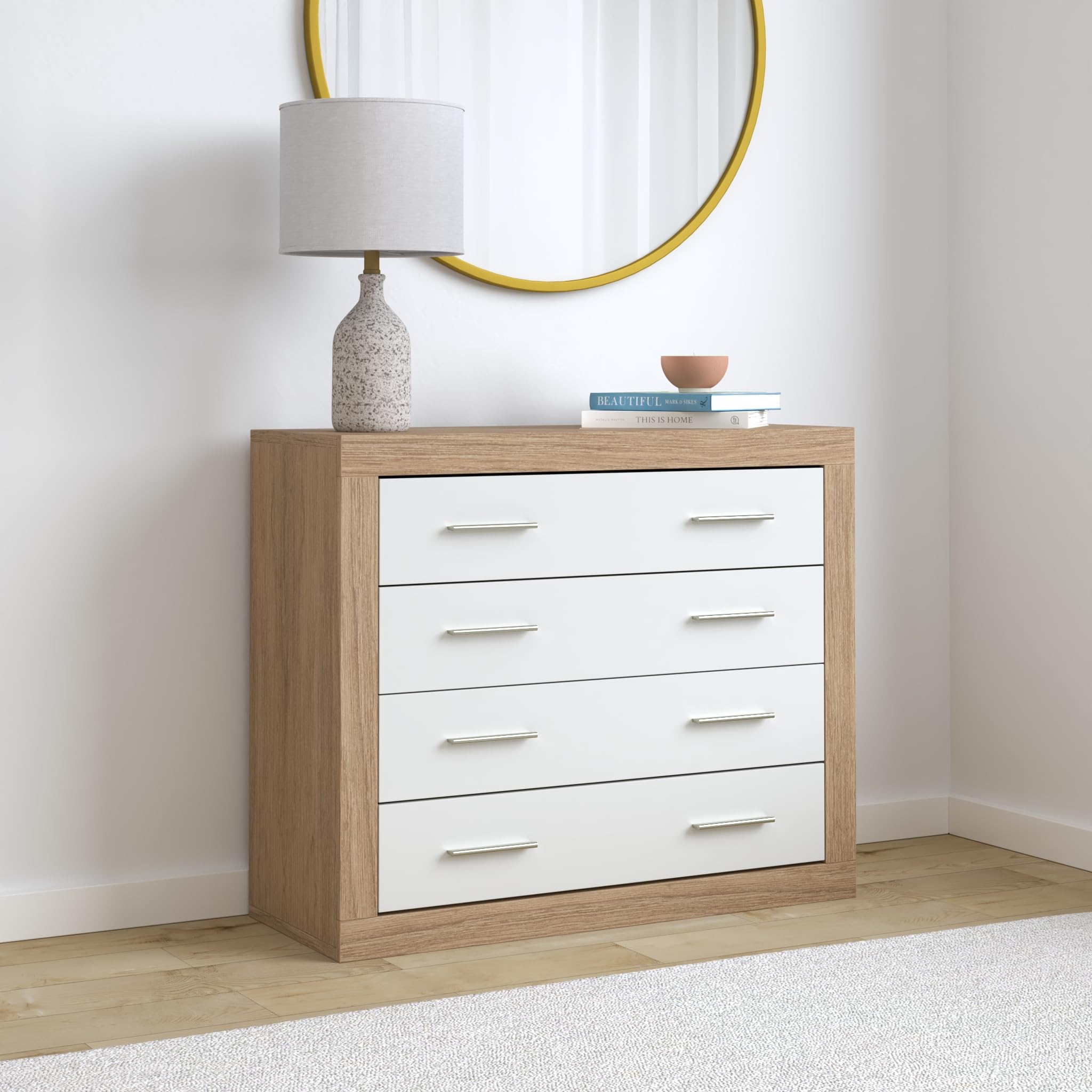 LIQUIDATOR Cómoda 4 Cajones Modelo Lara, Color Cambrian Blanco, Cómoda Dormitorio, Medidas: 81,5 cm (Alto), 98 cm (Ancho), 39,6 cm (Fondo)