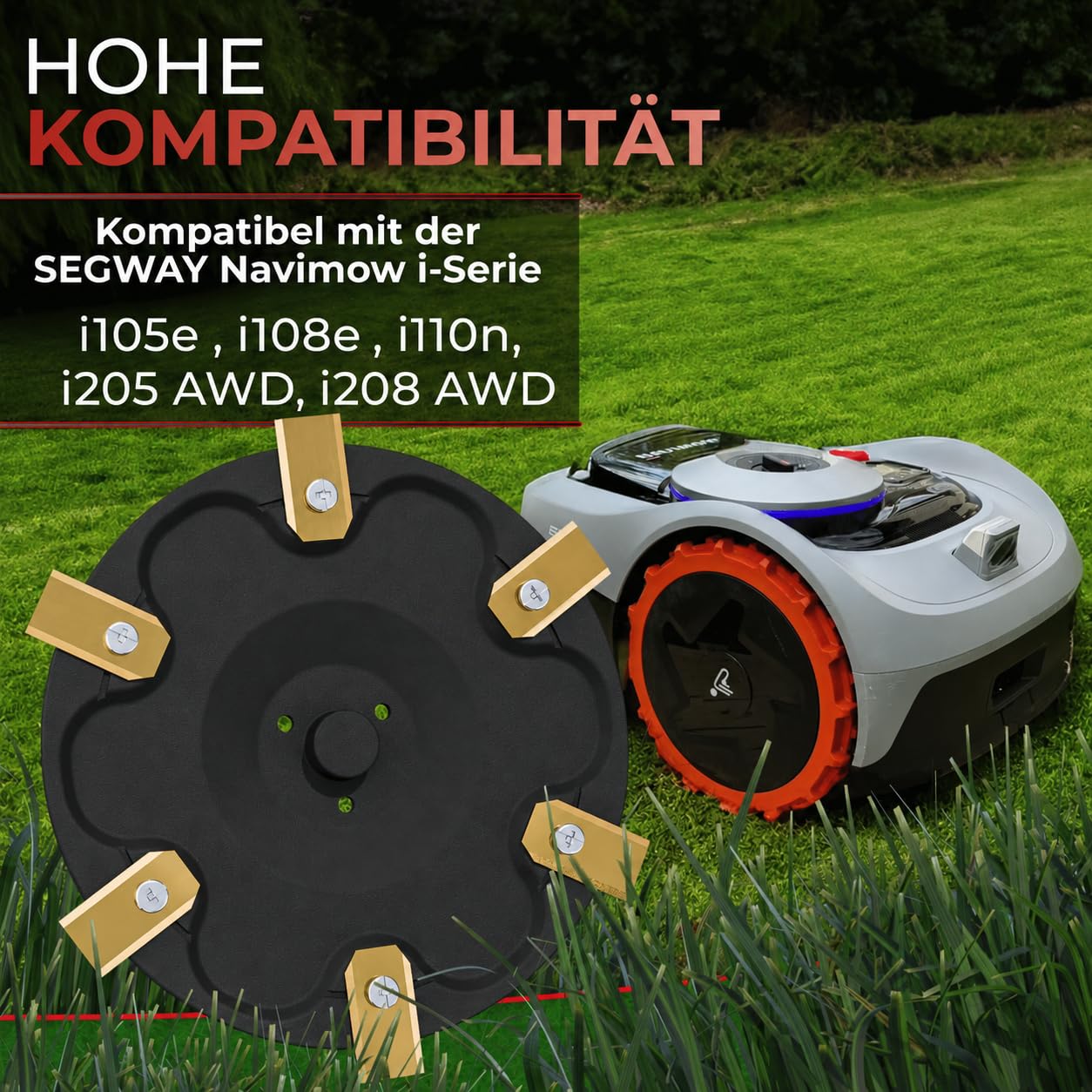 6er Messerscheibe kompatibel mit Segway Navimow Mähroboter i105E, i108E, i110n, i205 AWD, i208 AWD - Premium Mähteller aus glasfaserverstärktem Kunststoff für 6 Klingen
