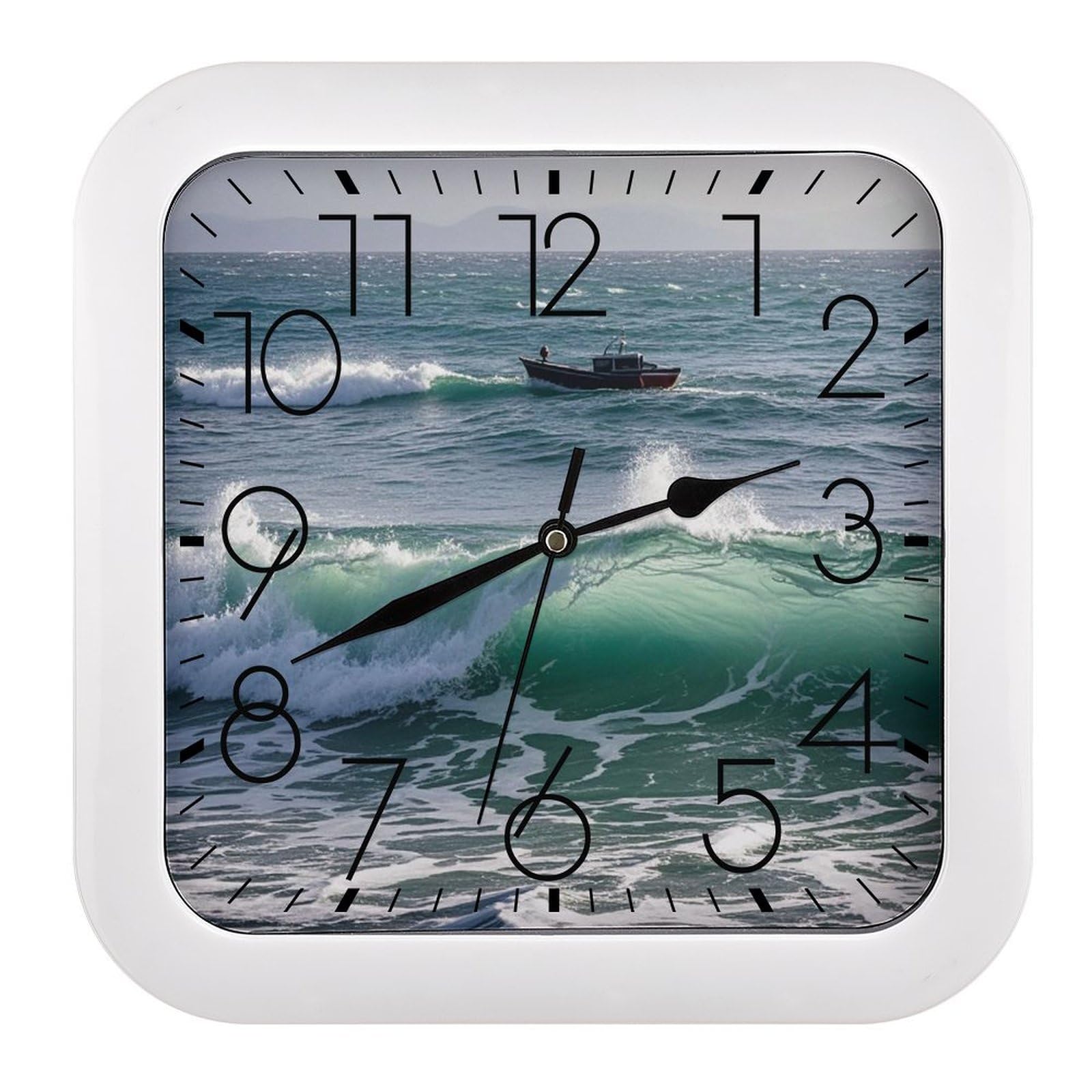 LZQPOEAS Smooth Sea View Wall Clock Fashionable Versatile Silent Wall Clock Simple Elegant Non Ticking Analog Clocks Easy to Install Square Modern Clocks for Home Decoration