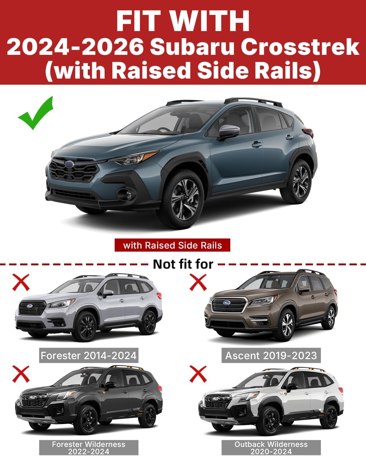 Richeer 300LBS Roof Rack Cross Bars for 2024 2025 2026 Subaru Crosstrek Premium/Sport/Limited (Not for Wilderness) with Side Rails, Lockable Aluminum Cross Bar for Cargo Racks Rooftop Luggage Bicycle