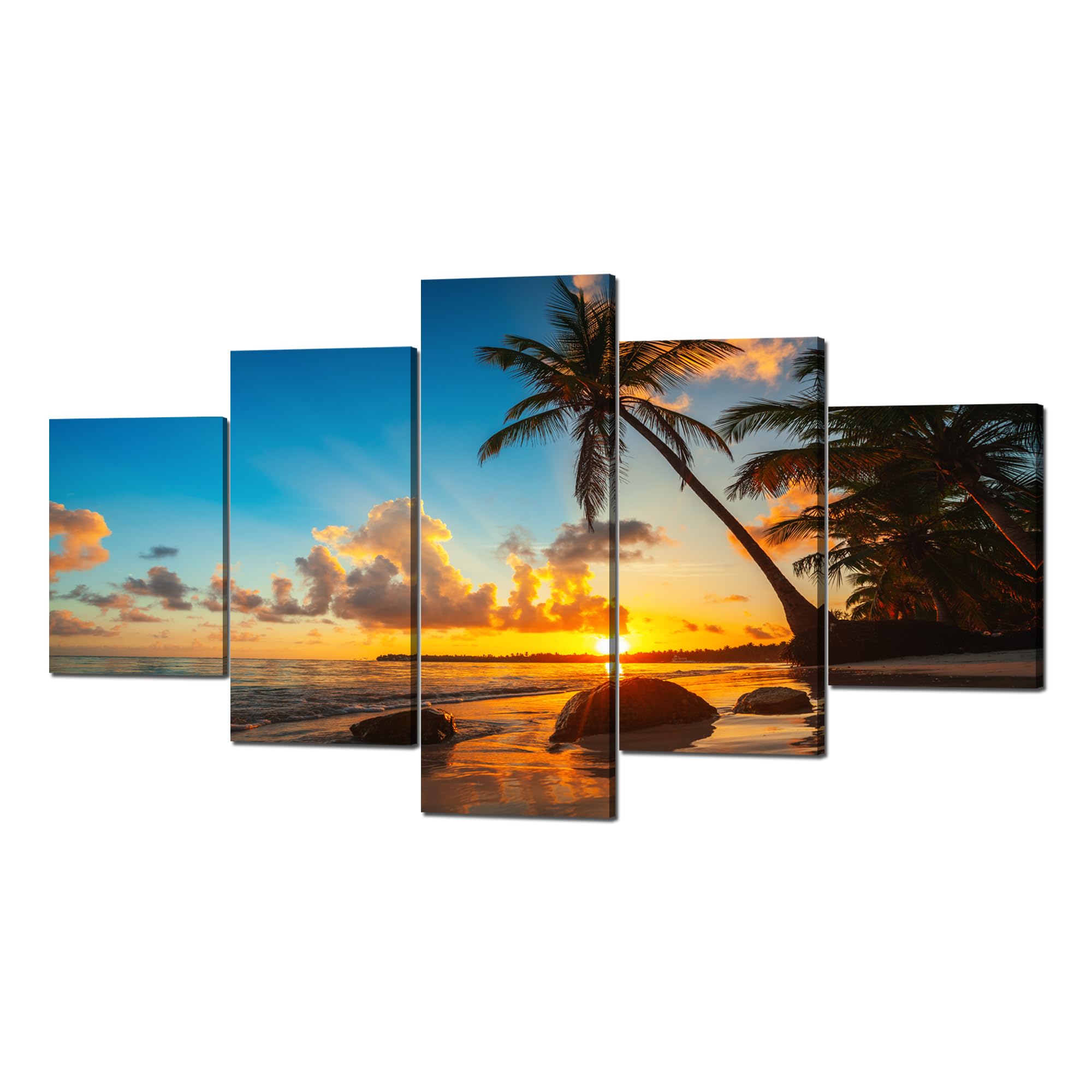 Hawaii Canvas Wall Art Hawaii Beach Pictures Wall Decor Coastal Landscape Canvas Print Ocean Painting Beach Scene Poster Stretched Frame Home Living Room Bedroom Decoration(60x32 inches)