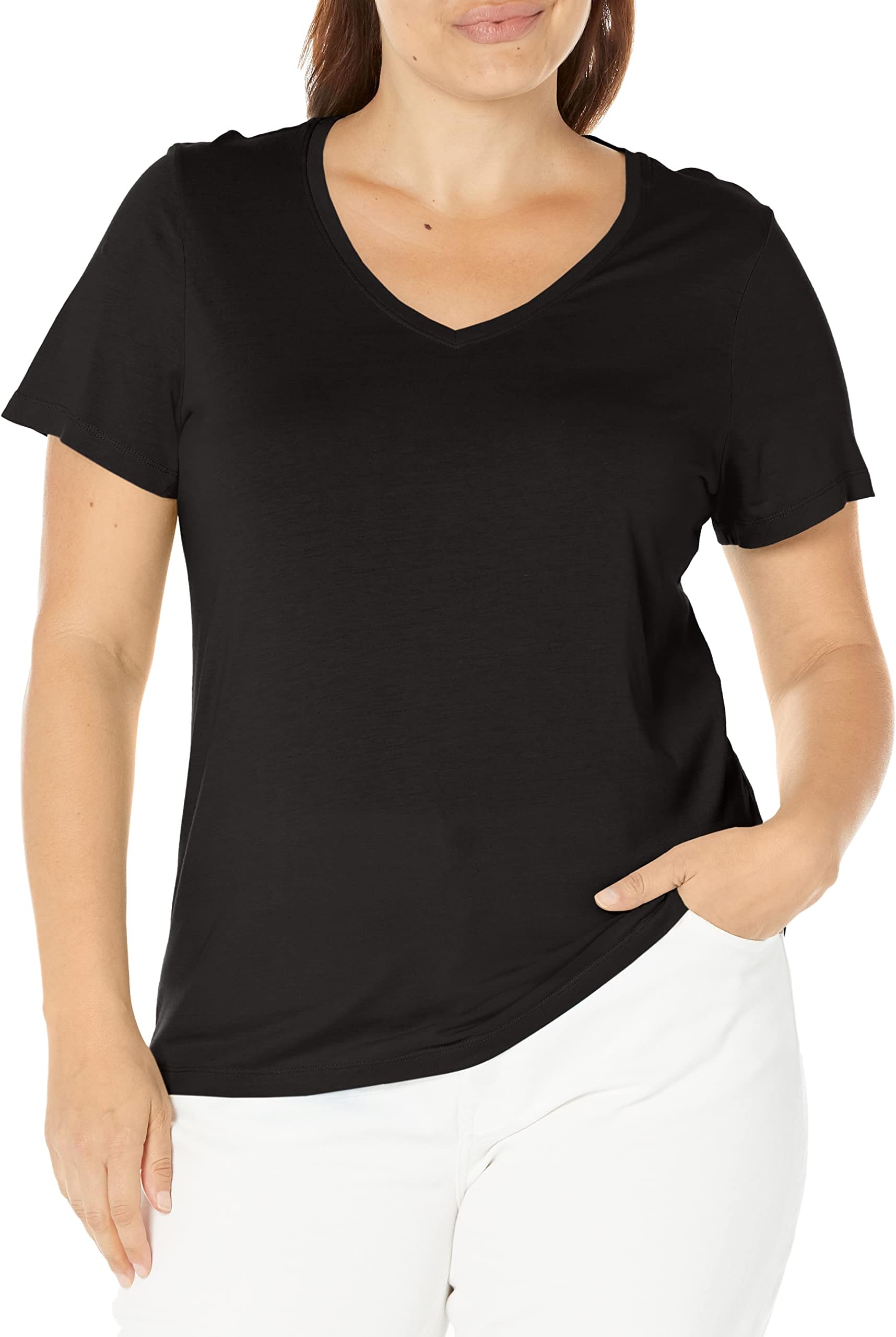 HUE Womens Sleepwell Basic Short Sleeve V-Neck T-Shirt for Lounging Or Sleeping, Made with Temperature Regulating Technology
