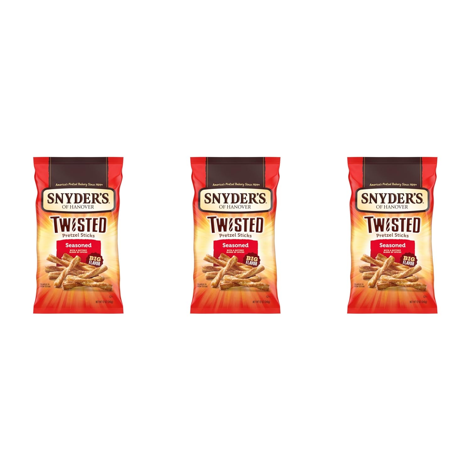 Snyder's of Hanover, Sour Cream & Onion Twisted Pretzel Sticks, 12 Oz Bag (Pack of 3)