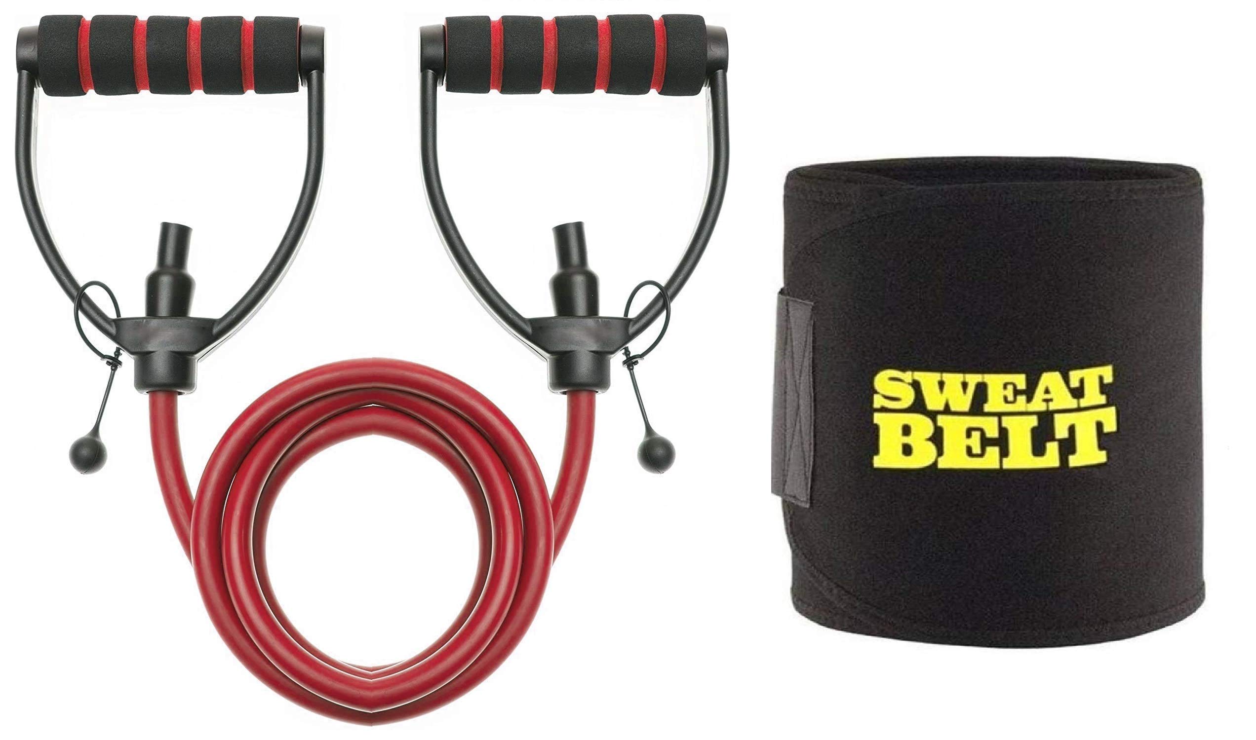 Emeret Single Stretch and Resistance With D Shaped Handle Toning Tube and Sweating Sweat Belt Combo for Home Multipurpose Exercises and Workout