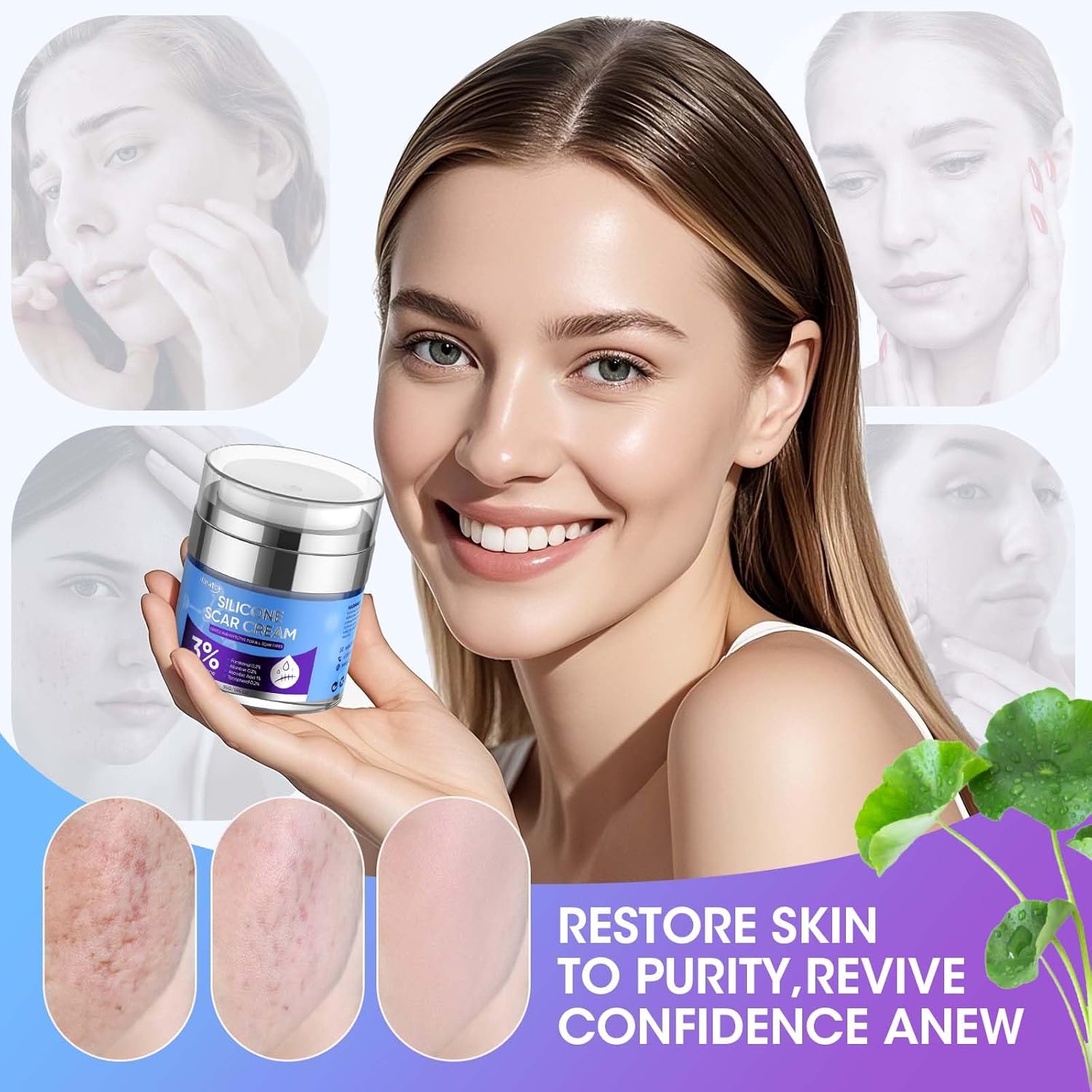 Silicone Scar Cream for Surgical Scars, 3% Dimethicone Complex Silicone Scar Gel for Old & New Scars, C-Section, Pregnancy, Acne, Injury, Keloids, Burns, Non-Irritating Scar Removal Cream(55ML) - Image 8