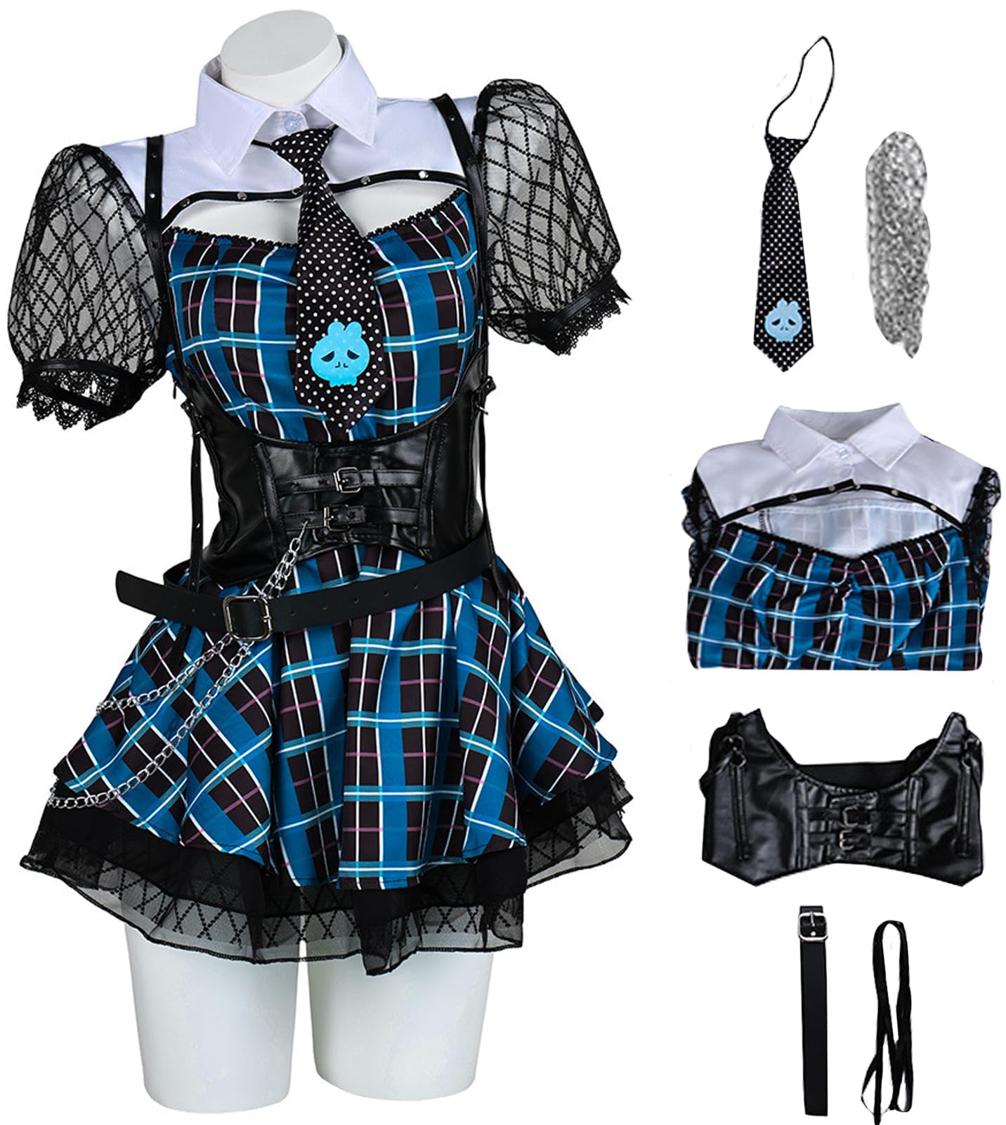 IWFREE Women Frankie Stein‌ Cosplay Costume Halloween Party Fancy Dress Up