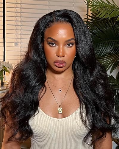 IQOMOQ Kinky Straight 3 in 1 Half Wig Human Hair 200% Density for Women, Glueles