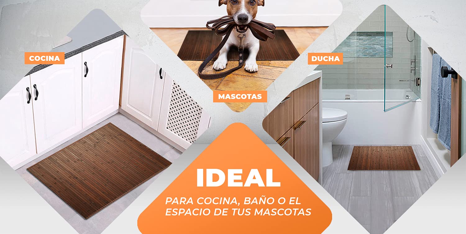 LucaHome - Alfombra de Bambú Uganda para Interior, Cocina, Salón, Despacho, Dormitorio Con Cenefa, Antideslizante (Chocolate, 80x150cm)