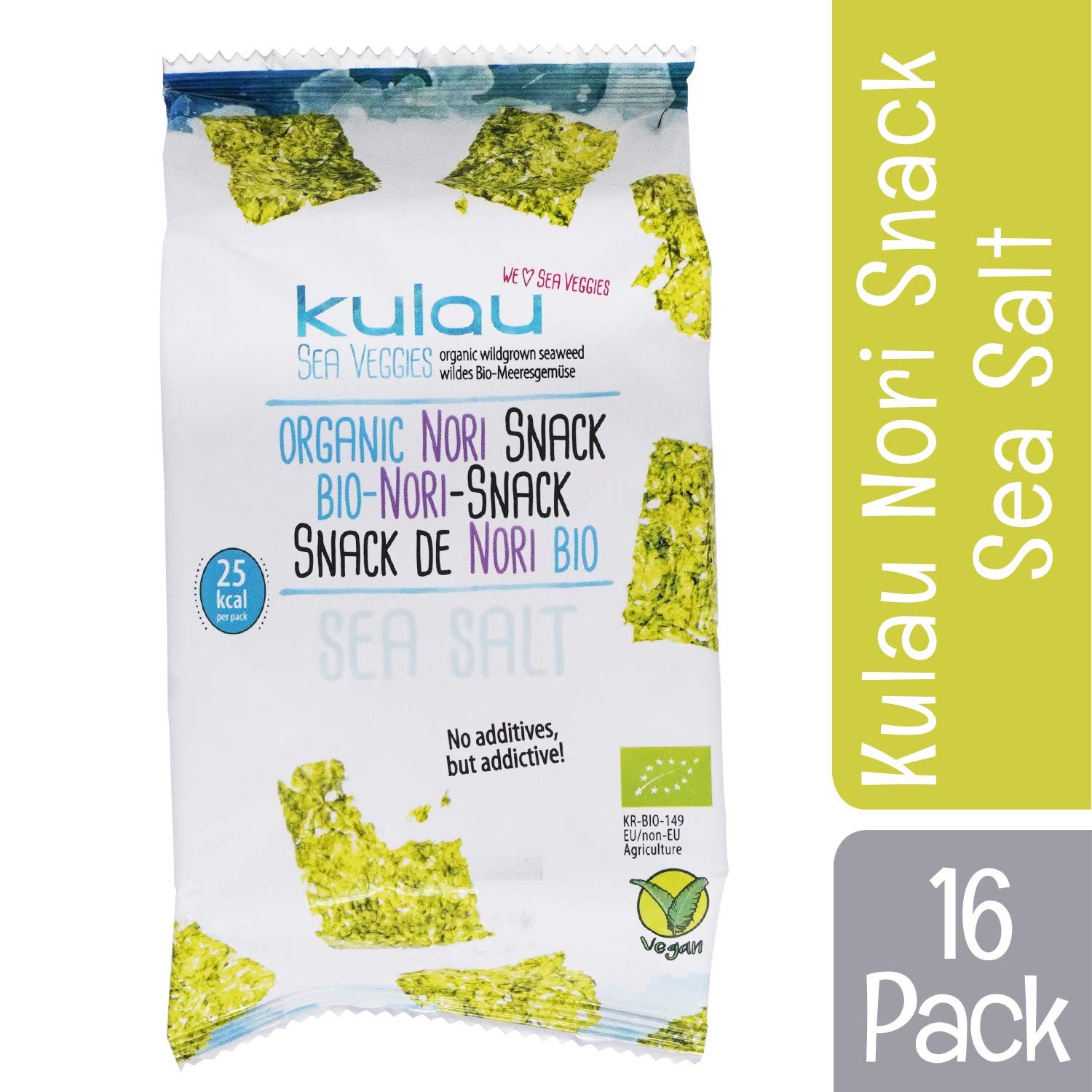 KULAU Bio Nori Snack 16x4g, Algen Chips aus gerösteten Nori-Algenblättern mit natürlichem Meersalz ohne künstliche Zusatzstoffen