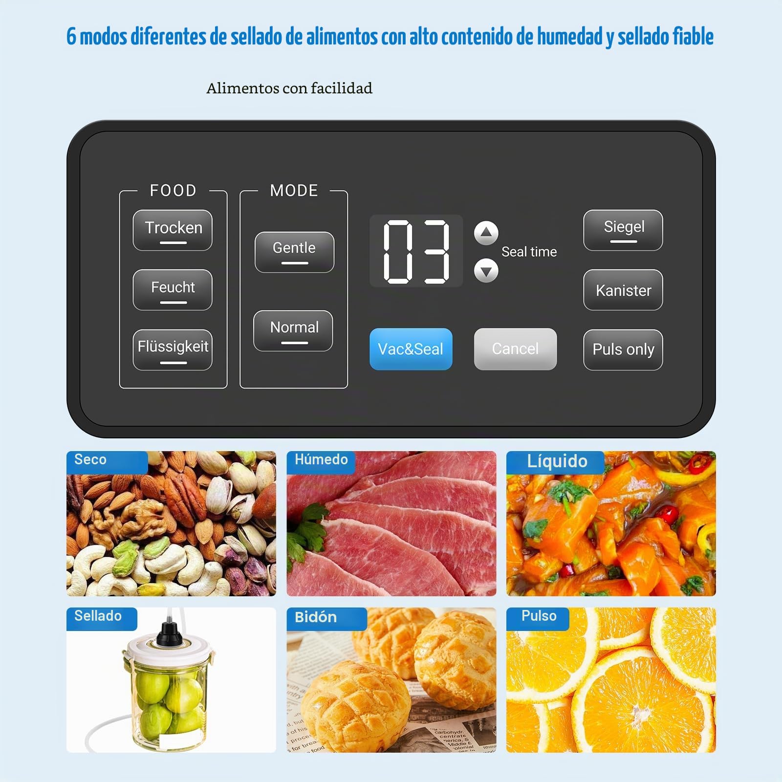 INKBIRD Máquina de envasado al vacío, aparatos de soldadura para alimentos con modo seco/húmedo/líquido, bomba doble, 20 l/min, silenciador, cortador de papel, rodillos y bolsa incluidos en la entrega