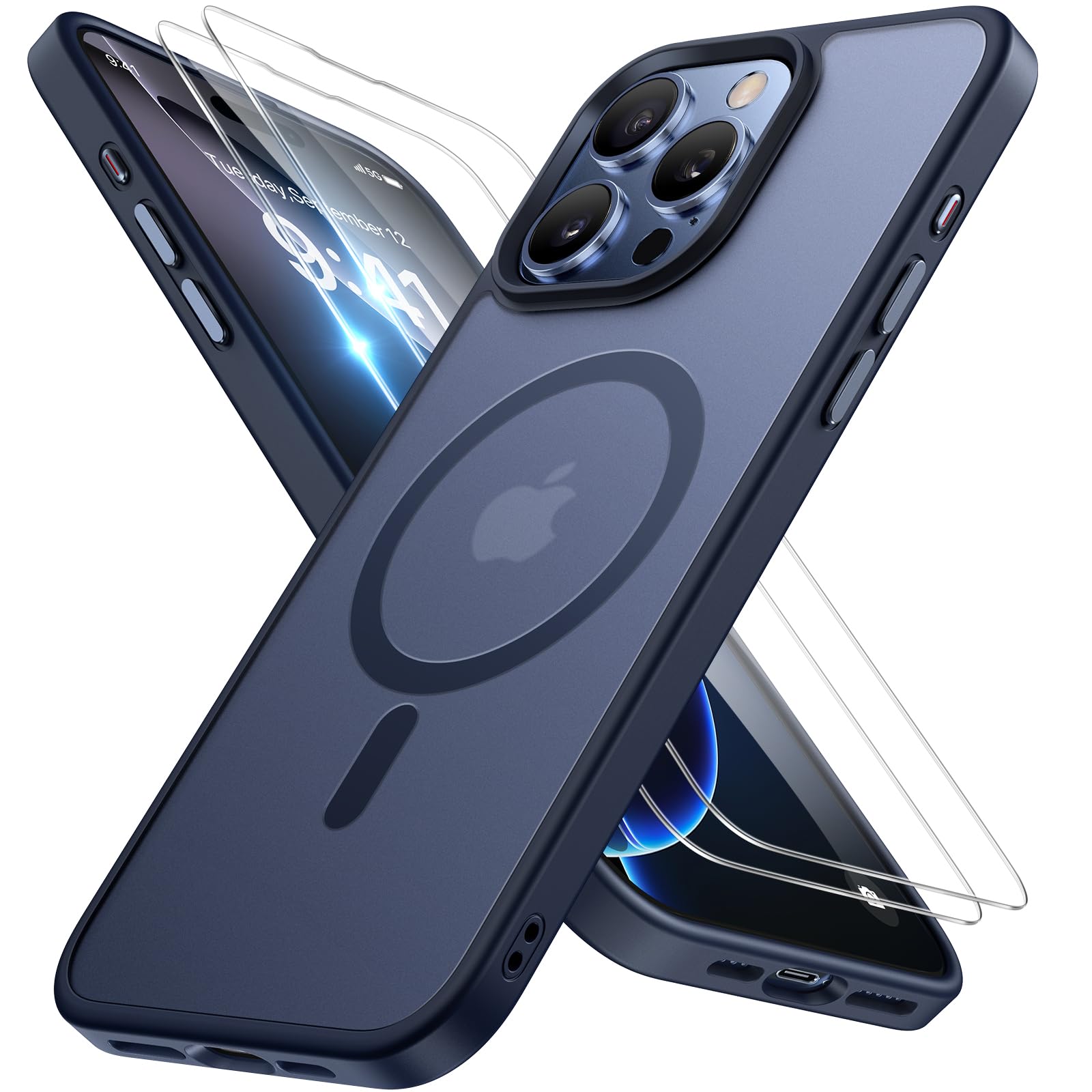 Miracase Magnetic Series for iPhone 16 Pro Case [Compatible with MagSafe] [with 2X Screen Protectors] Military-Grade Protection, Anti-Fingerprint,