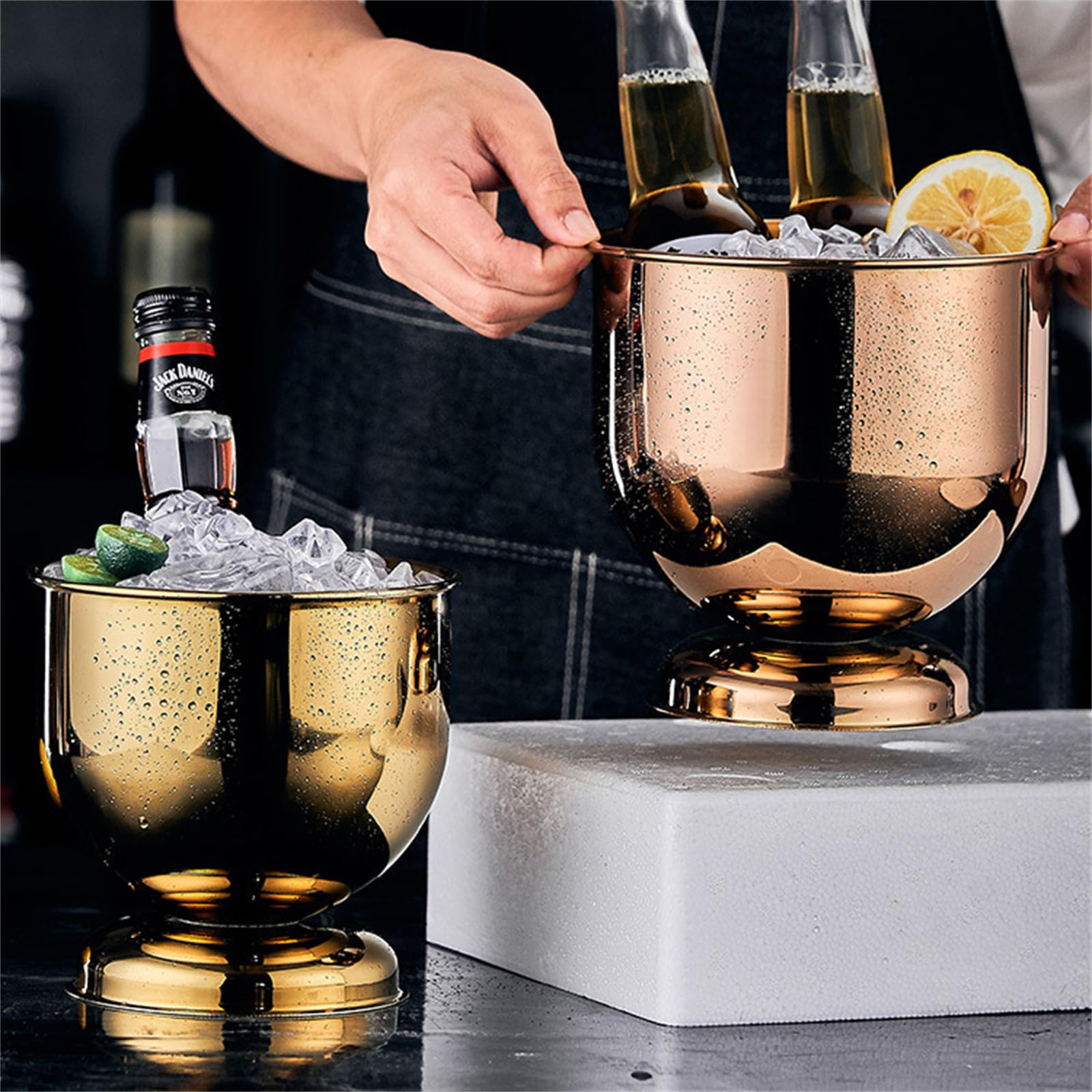 Cubos de Hielo para champán,Cubo de Hielo del Acero Inoxidable,Tina para Bebidas aislada y Cubo para Hielo,Enfriador de Bebidas para Fiestas,Plata,1.5L