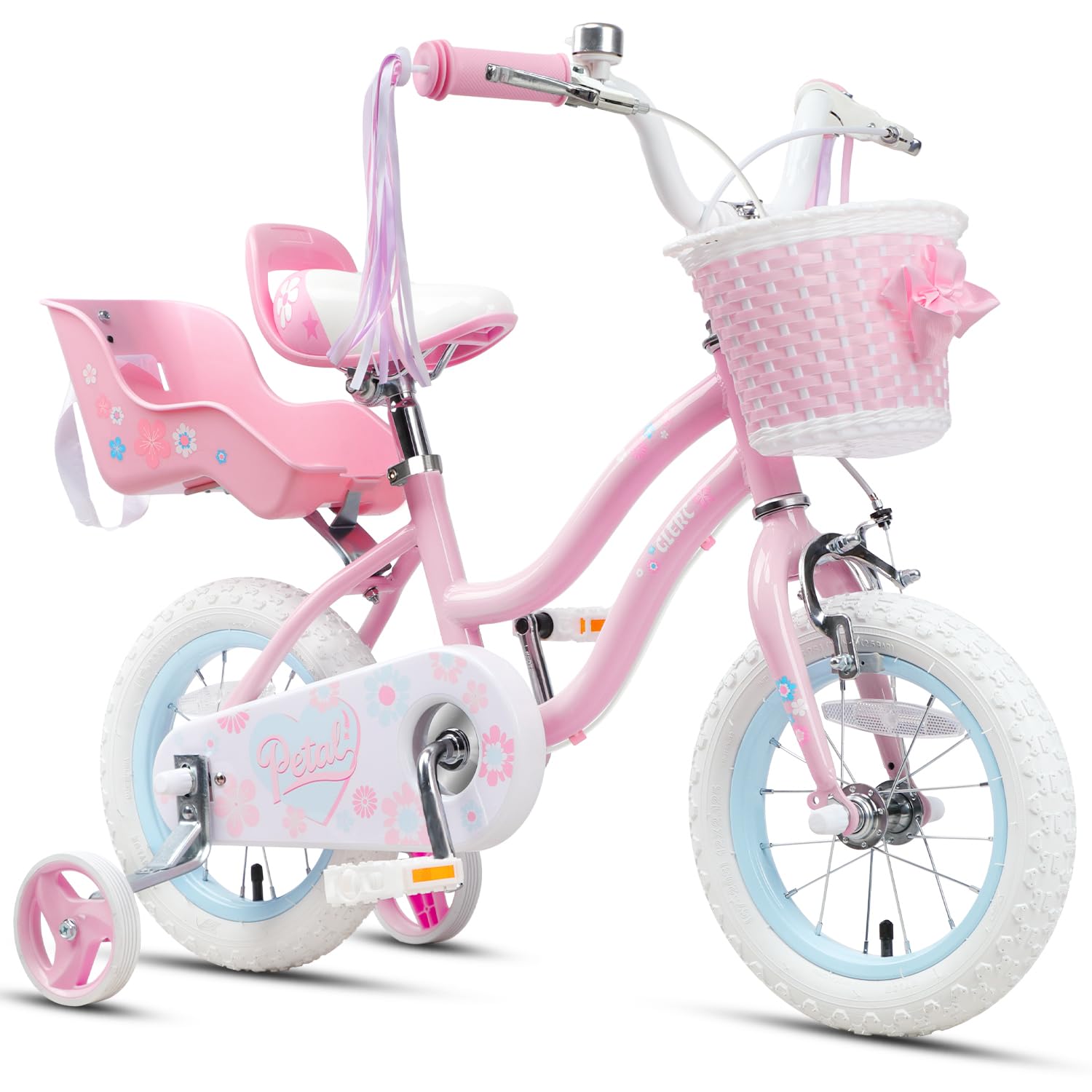 Glerc 12 Inch Kids Bike for 2 3 4 Years Old Girls,Princess Style with Streamers & Basket & Stabilisers, Pink