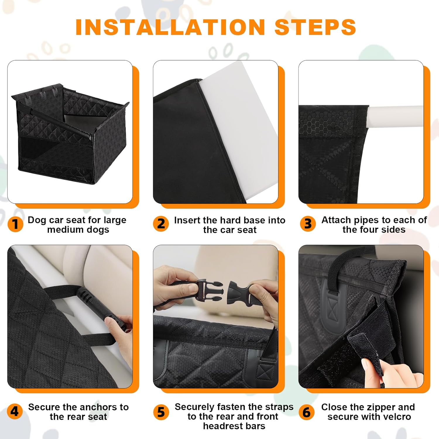 Dog Car Seat for Large Medium Dogs,Hard Soles with Mesh Windows on Both Sides,Passenger-Friendly Rear Seat Extender, Dog Booster Seat for Dogs, Suitable for Cars, Trucks, and SUVs (Black, Black-L)