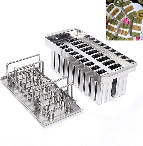 20 moldes para paletas, kit de soporte de moldes de paletas de hielo de acero inoxidable comercial GDAE10 con 100 palos de bambú reutilizables y