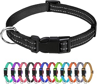 TagME Nylon Dog Collar, Adjustable Reflective Dog Collar with Safety Buckle for Puppies, Black, 1.0 cm Width product image