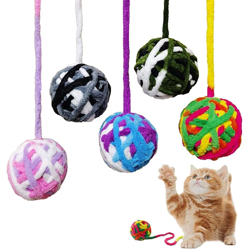Bolas para Gatos de Fio Colorido com Sino MAIYU, Pacote com 5
