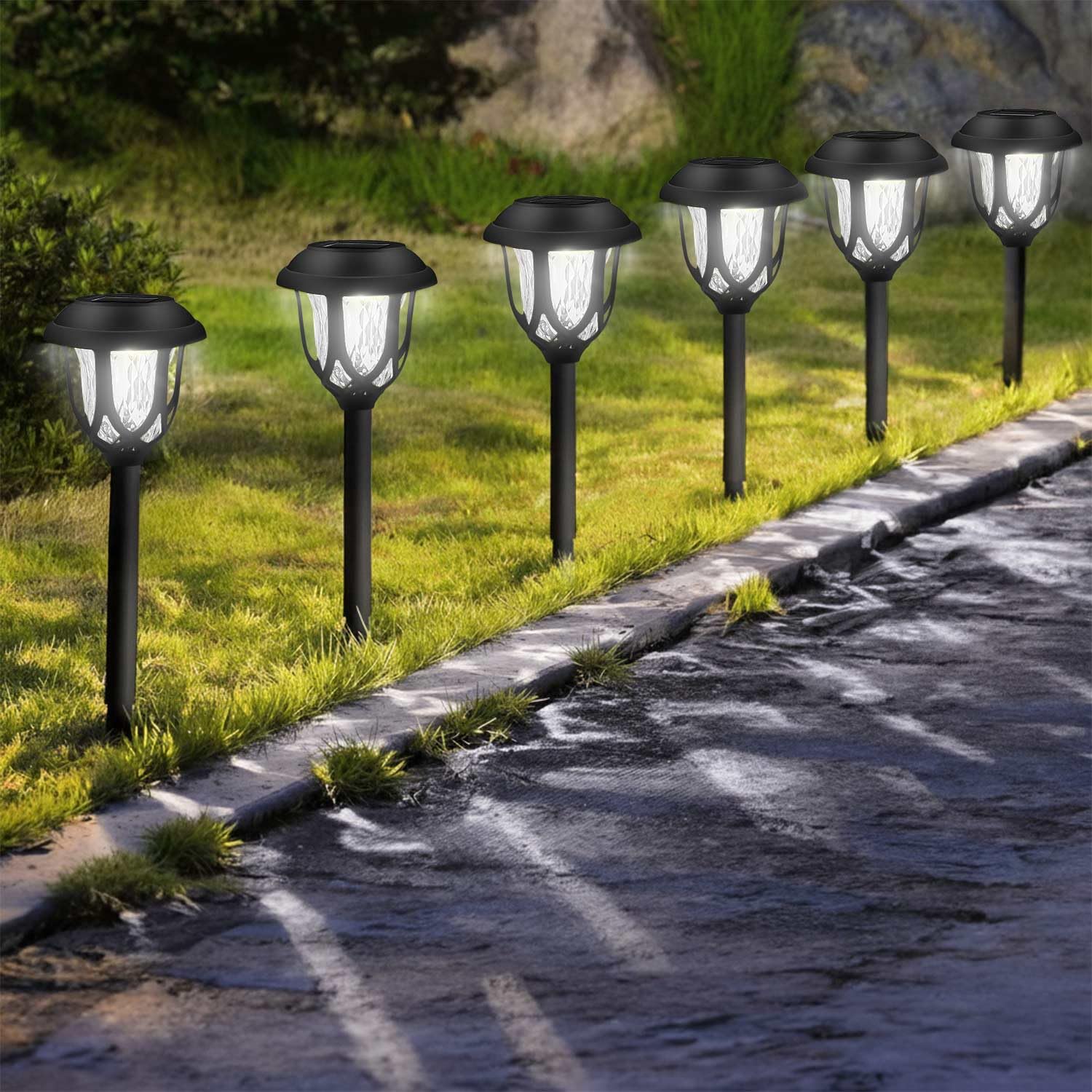 Kalahol Cold White Solar Lights Outdoor Garden, Ip44 Waterproof, Pathway Lighting, Dusk To Dawn Auto On/Off, Ornament Outdoor Solar Garden Light For Yard Lawn Patio Decorative (, 6 Pack)