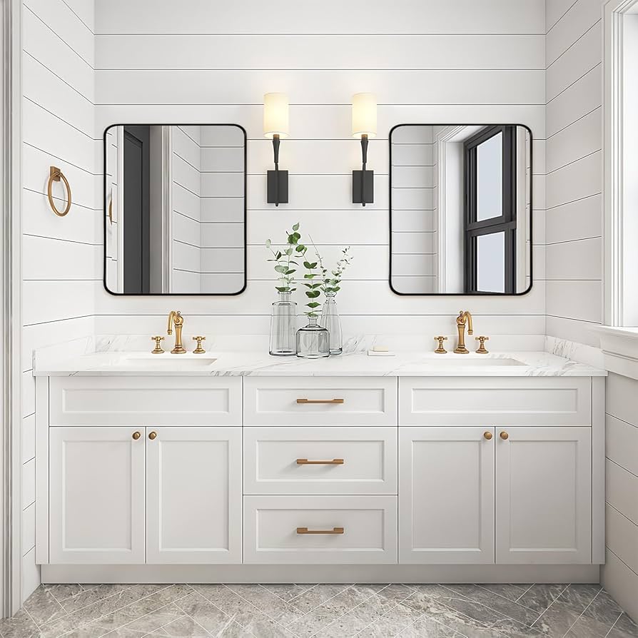 『HAMI VEN 6337 BLACK×SILVER』 Amazon.com: Minuover Black Metal Framed Bathroom Mirror for