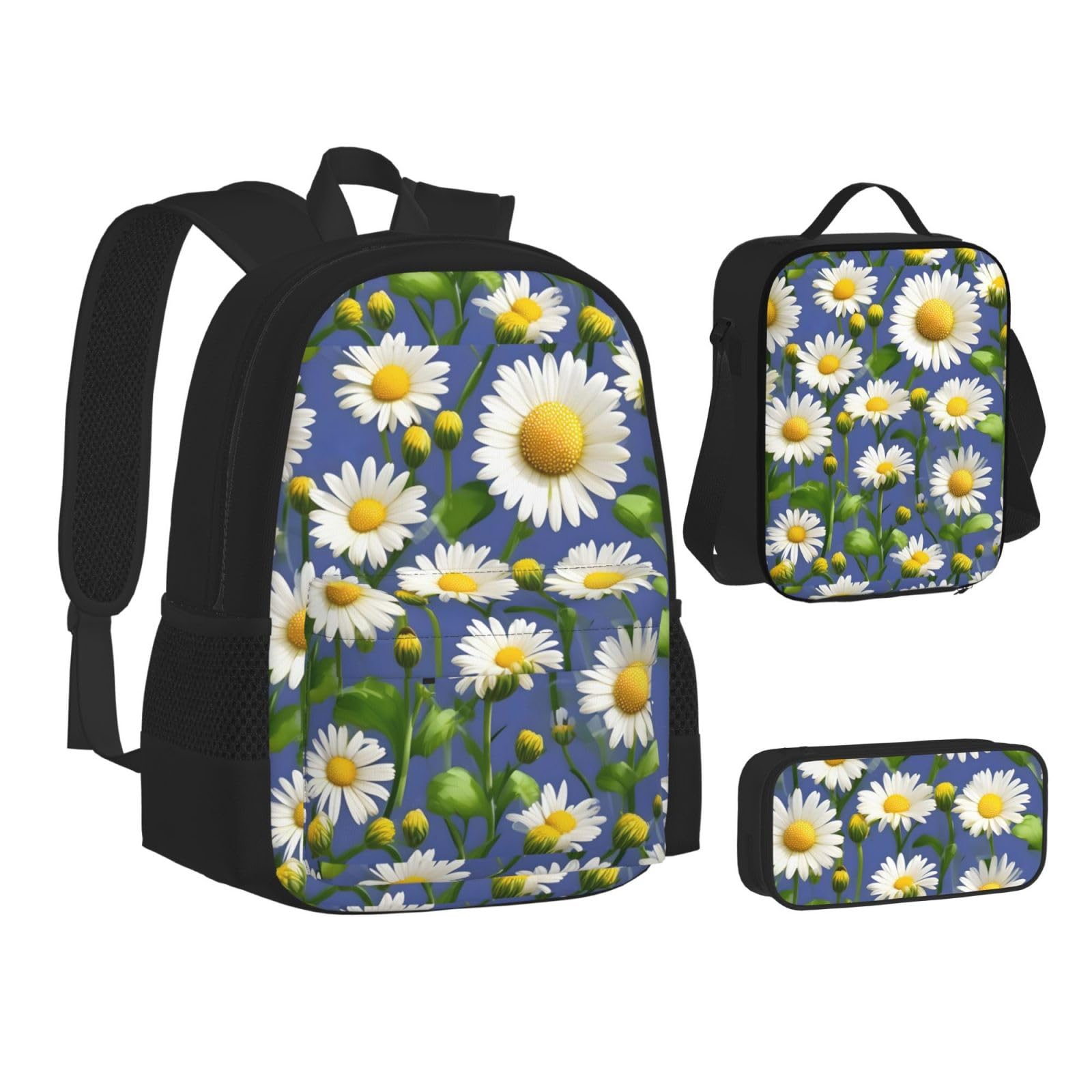 YHBLYKXP Spring Daisy Flowers print 3-Piece Casual Backpack Set (Backpack + Waist Bag + Small Pouch), Unisex Daypack