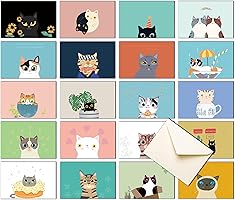 20 Greeting Cards, Blank Thank You Cards With Envelopes & Stickers-Cute Cat Bulk Note Cards Stationery Box Set For All...