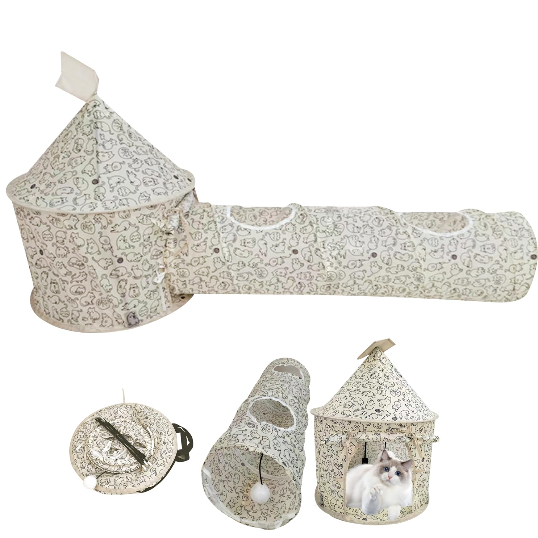 Tunnels pour chats d'intérieur Tunnel pliable pour chats avec 2 trous et boule suspendue Grand tunnel pour lapins avec tente pour lapins Jouets pour chats Tunnel pour chatons Tunnel pour lapins Tunnel