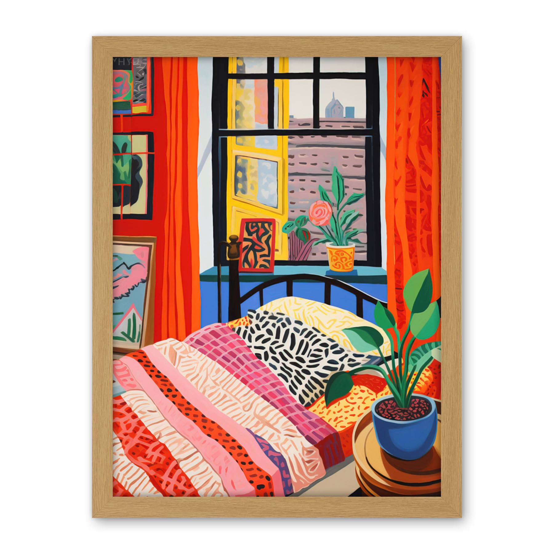 Artery8 The Artist's Bedroom Henri Matisse Style Vibrant Patterns Colourful Oil Painting Artwork Framed Wall Art Print 18X24 Inch