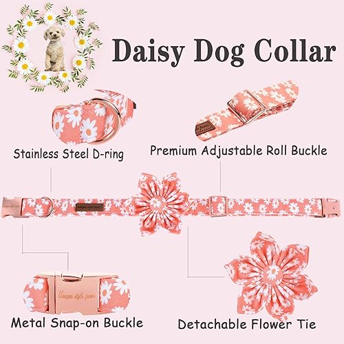 Miniatura 3 de Unique style paws Collar de Perro con Corbata de Flores Margarita Rosa Collar de Verano para Perros Pequeños Medianos y Grandes con Hebilla de Metal